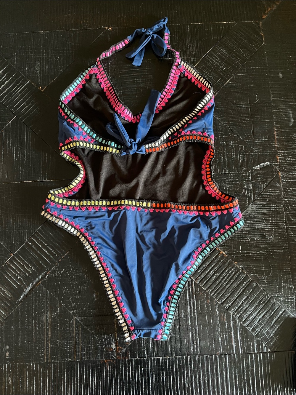 Bar III “Be-Weave It” Navy One Piece Monokini Size L/XL - Picture 2 of 5